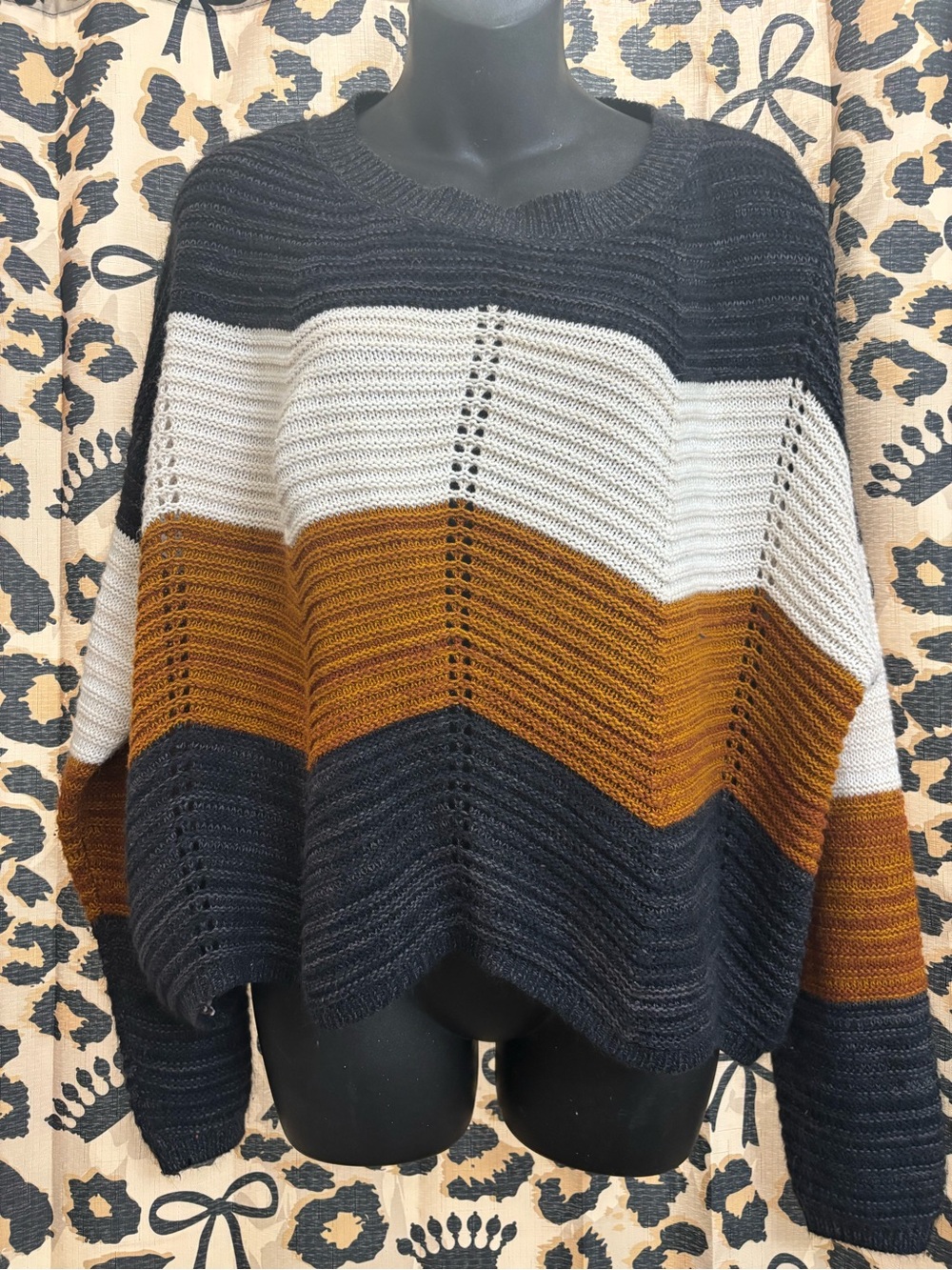 Striped Knit Sweater - Black, Cream & Orange